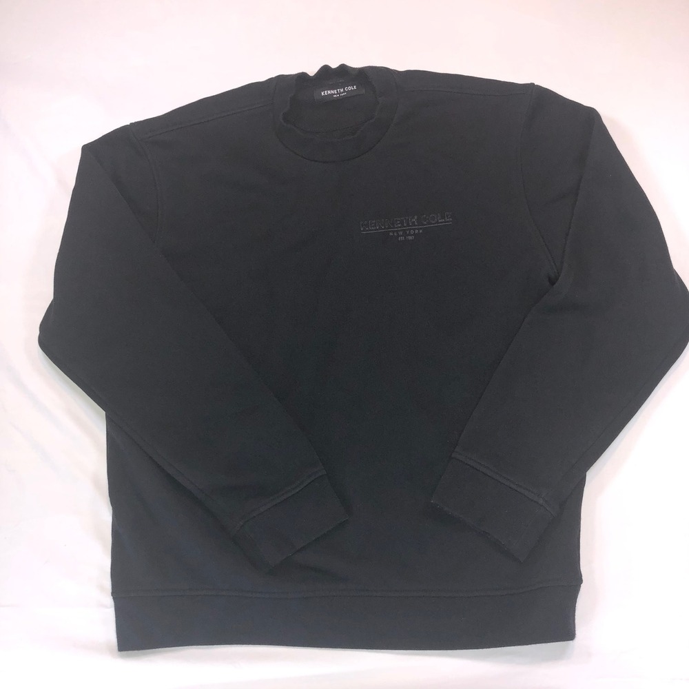 Kenneth Cole New York Mens Black Crewneck Sweatshirt Embroidered Logo Pullover